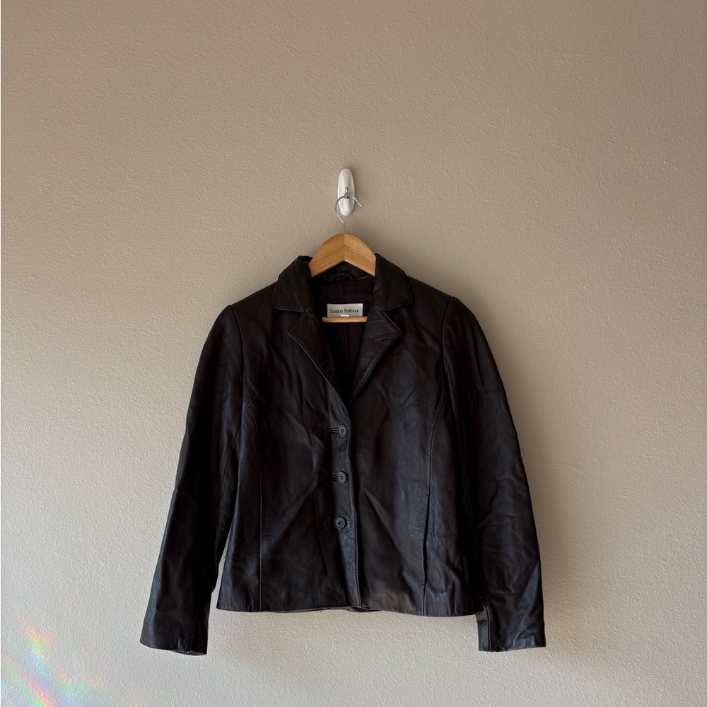 boston harbour mocha brown button front leather jacket